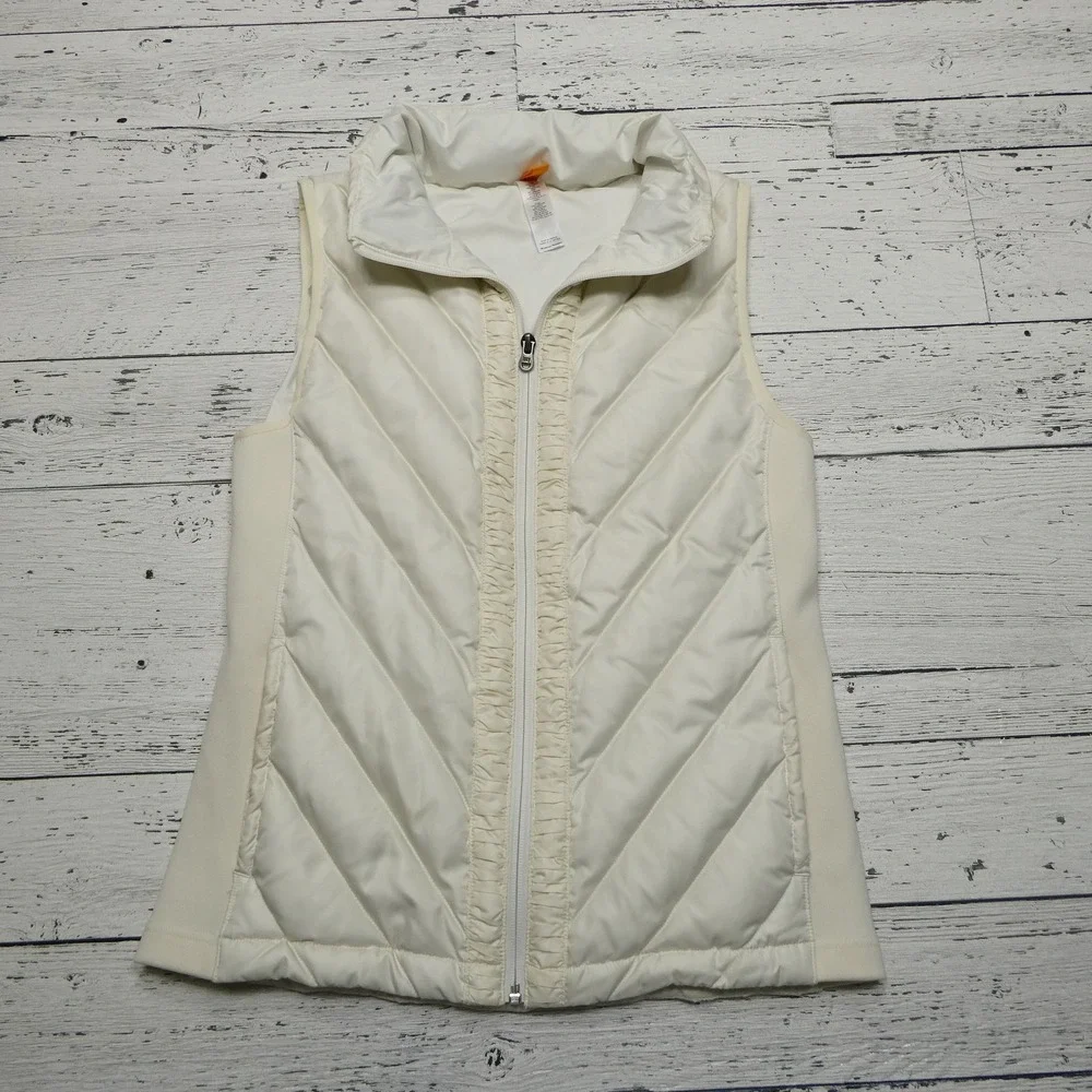 Lucy Vest Womens‎ Small White Full Zip Quilted Goose Down Sleeveless Puffer